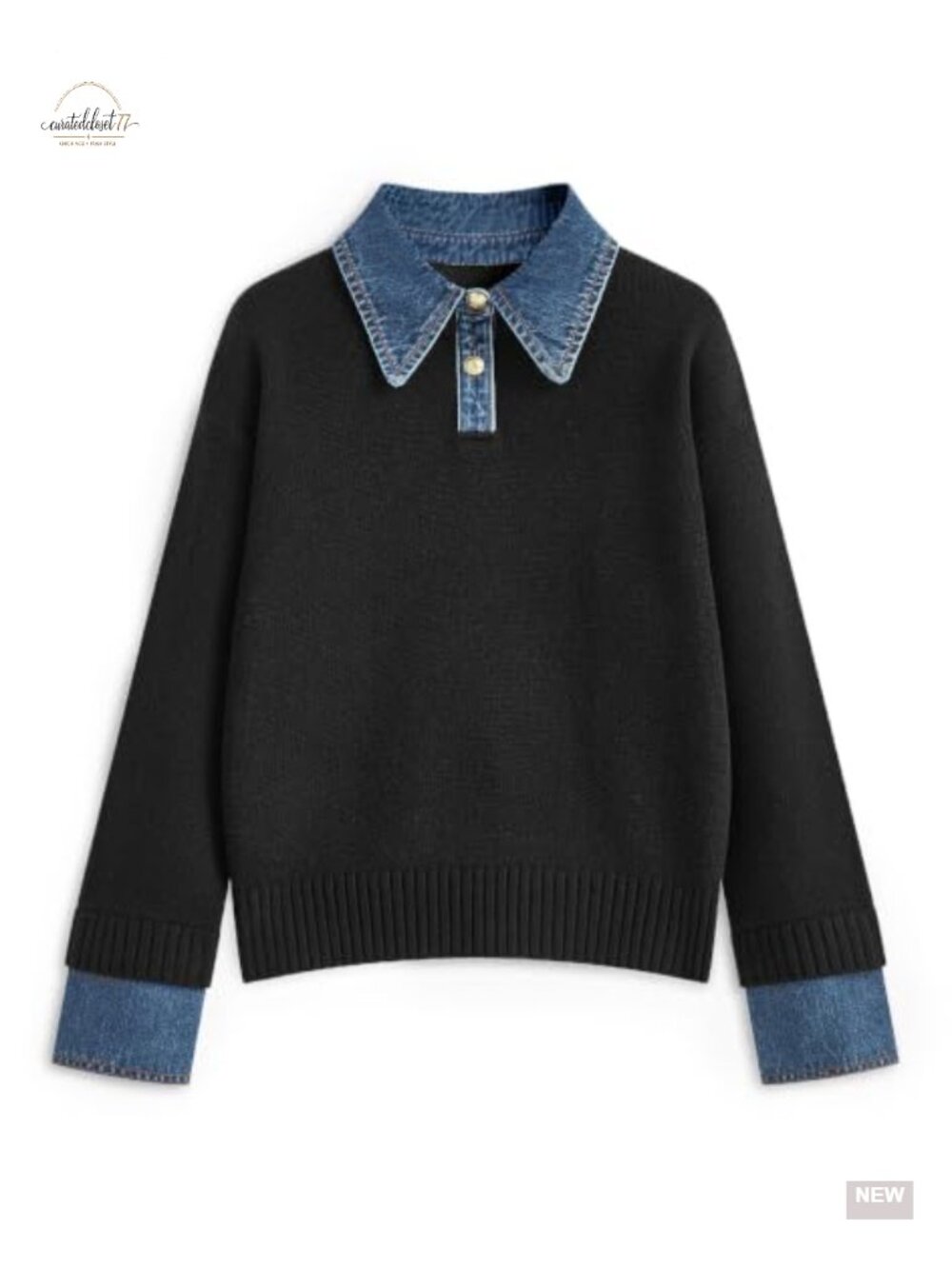 Womens Oversized Polo Sweater Denim Lapel Knit Pullover Fall Cozy